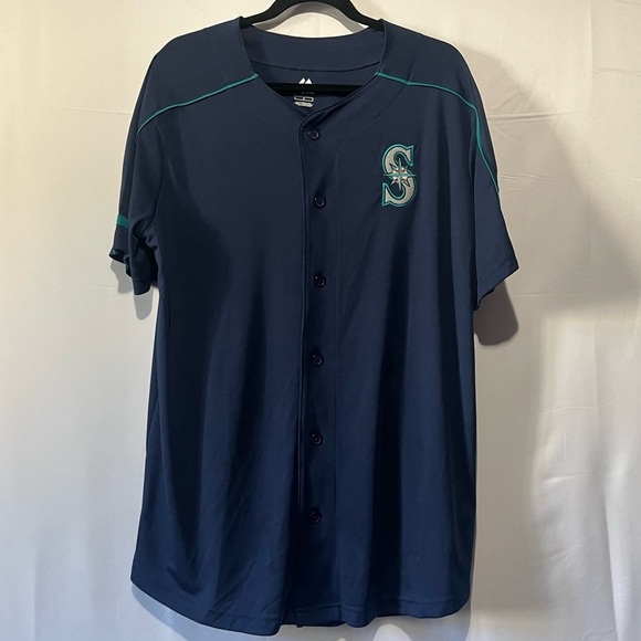 SEATTLE MARINERS- Baseball Fan Button Down Short Sleeve Jersey Size L - Picture 1 of 5